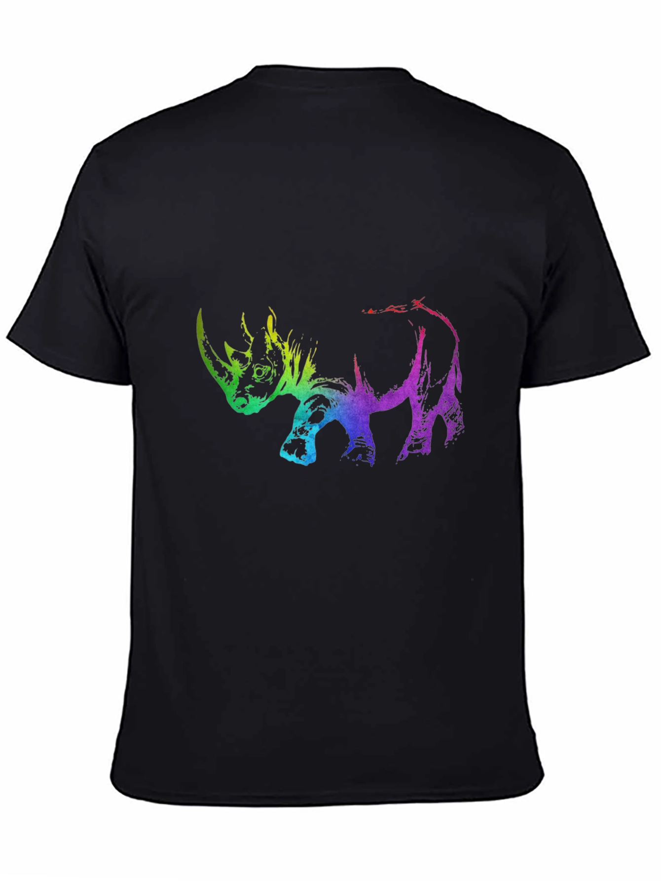 Rainbow Rhino Graphic Tee - Black Cotton T-Shirt
