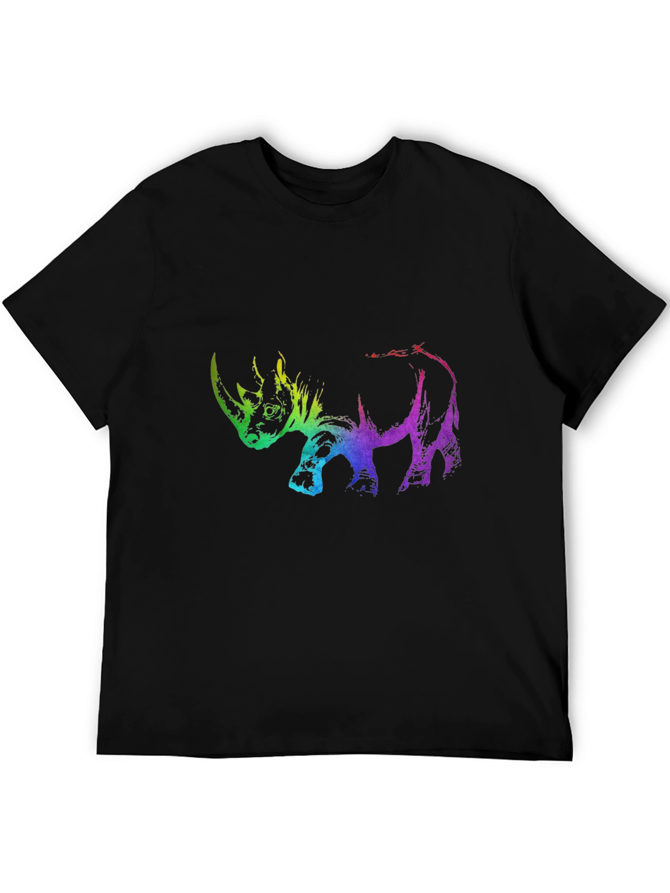 Rainbow Rhino Graphic Tee - Black Cotton T-Shirt