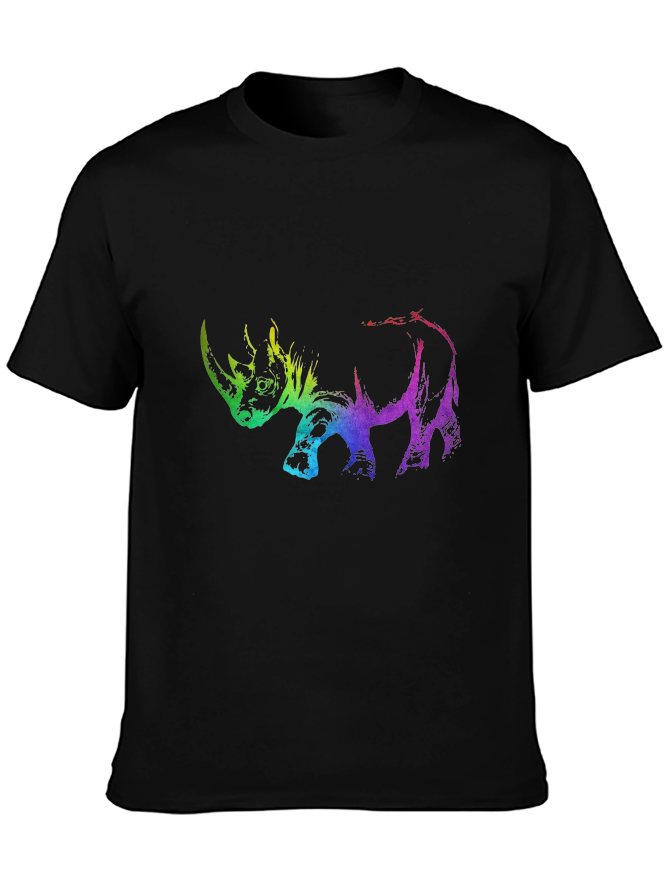 Rainbow Rhino Graphic Tee - Black Cotton T-Shirt