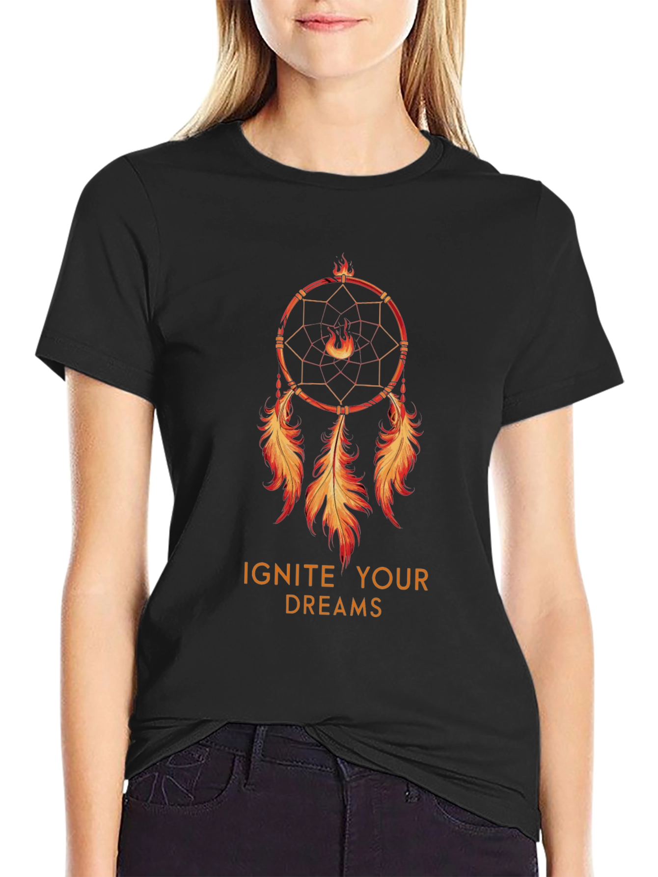 Ignite Your Dreams Black T-Shirt with Dreamcatcher Design