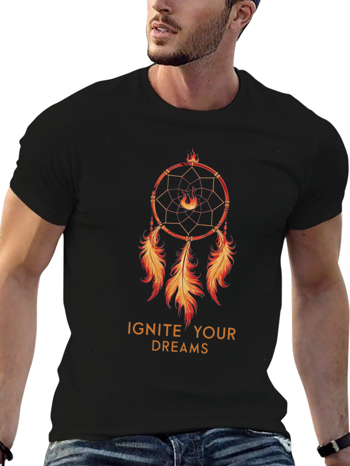 Ignite Your Dreams Black T-Shirt with Dreamcatcher Design