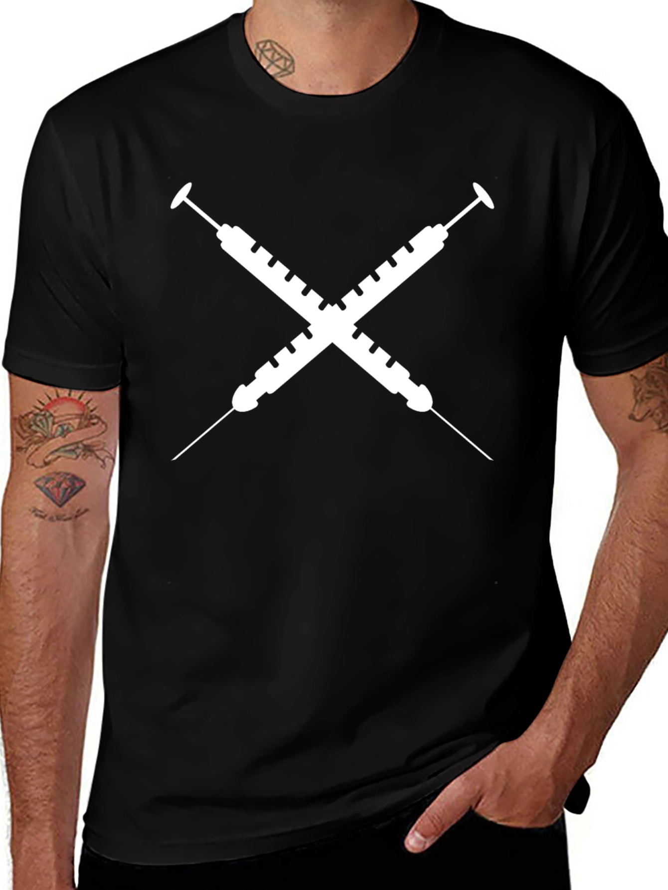 Crossed Syringe Graphic Tee - Unisex Black T-Shirt
