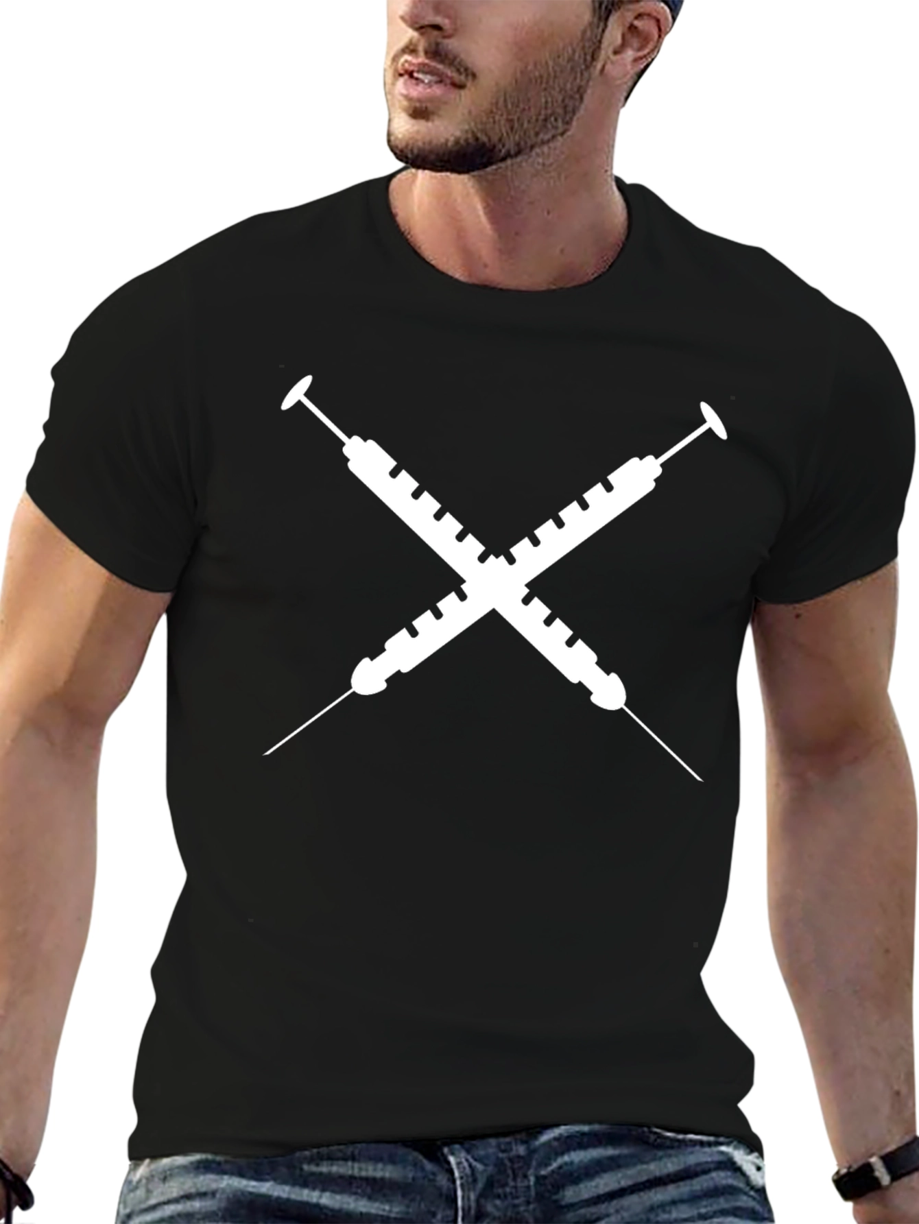 Crossed Syringe Graphic Tee - Unisex Black T-Shirt