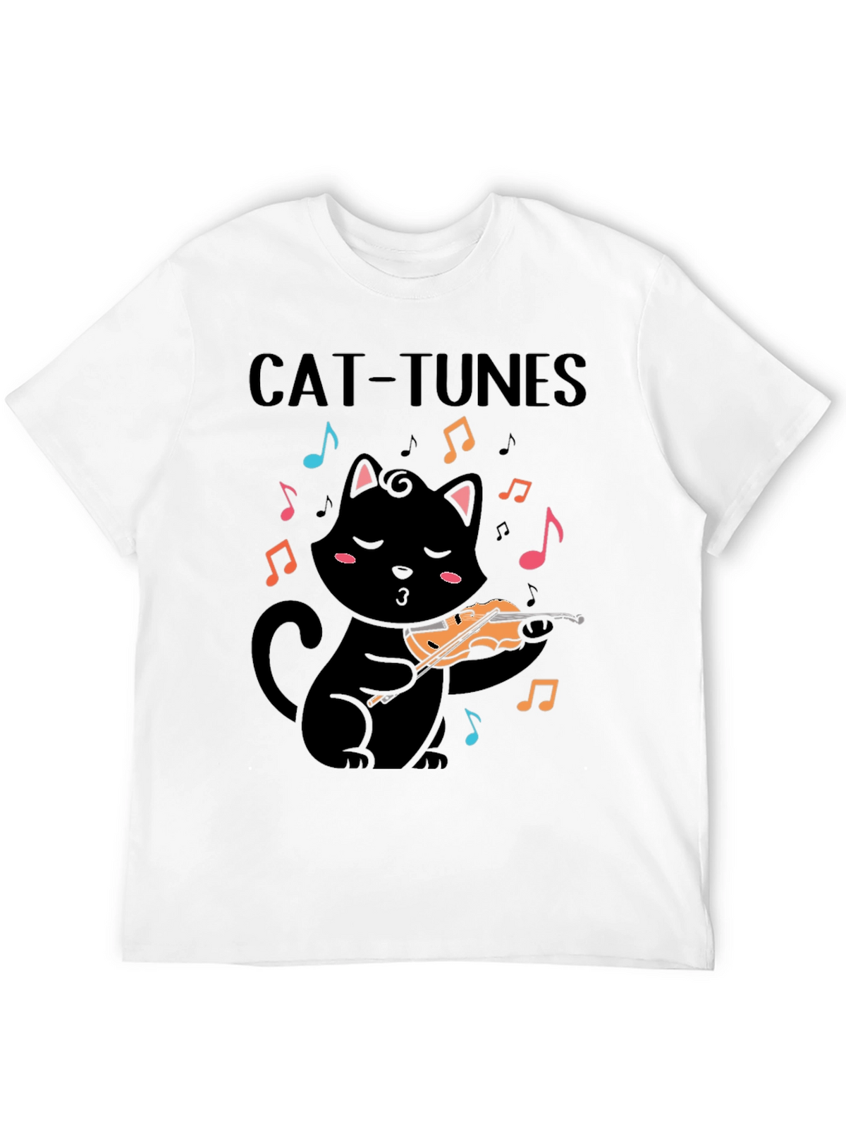 Cat-Tunes Black T-Shirt: Feline Violinist