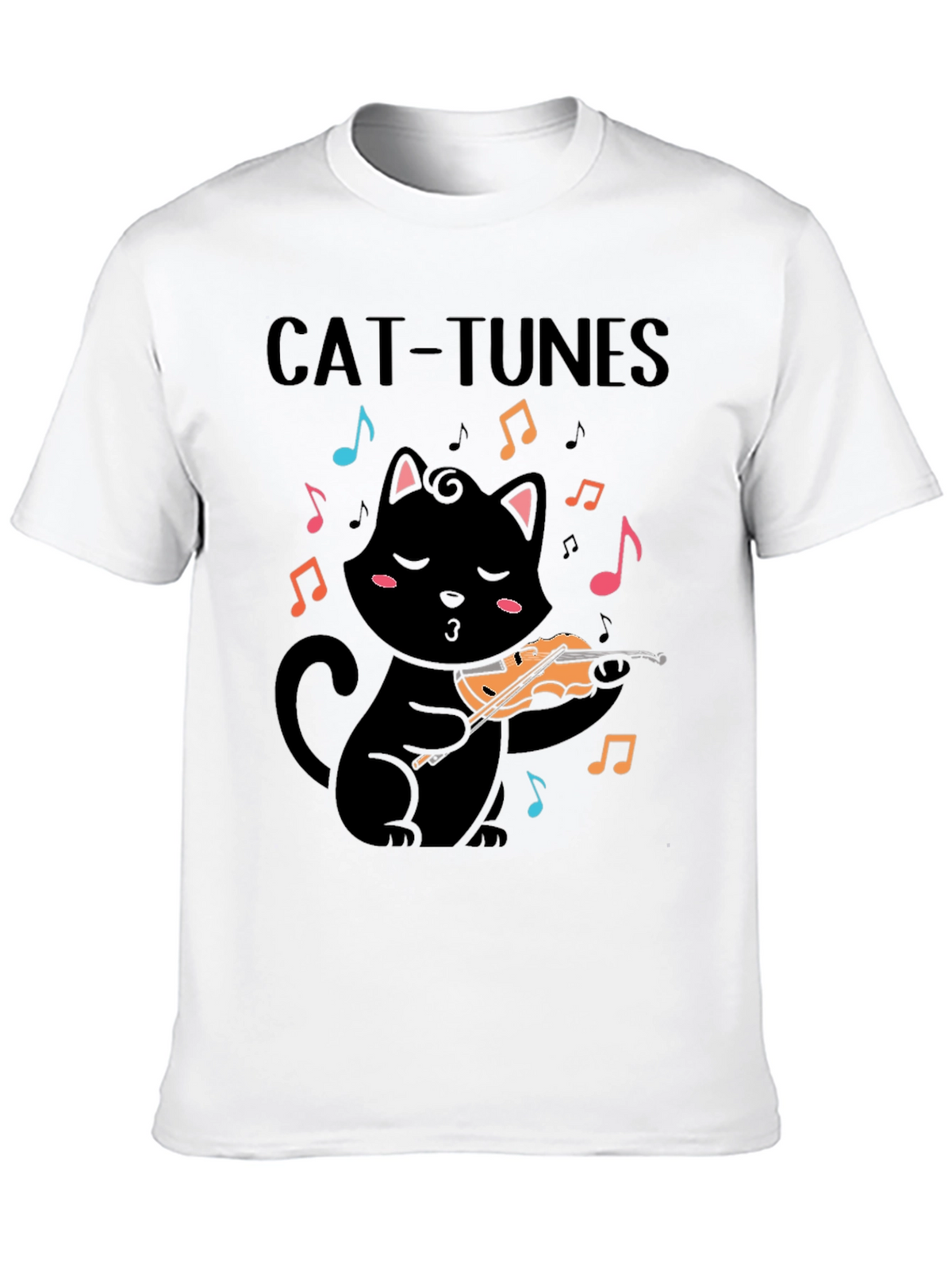 Cat-Tunes Black T-Shirt: Feline Violinist