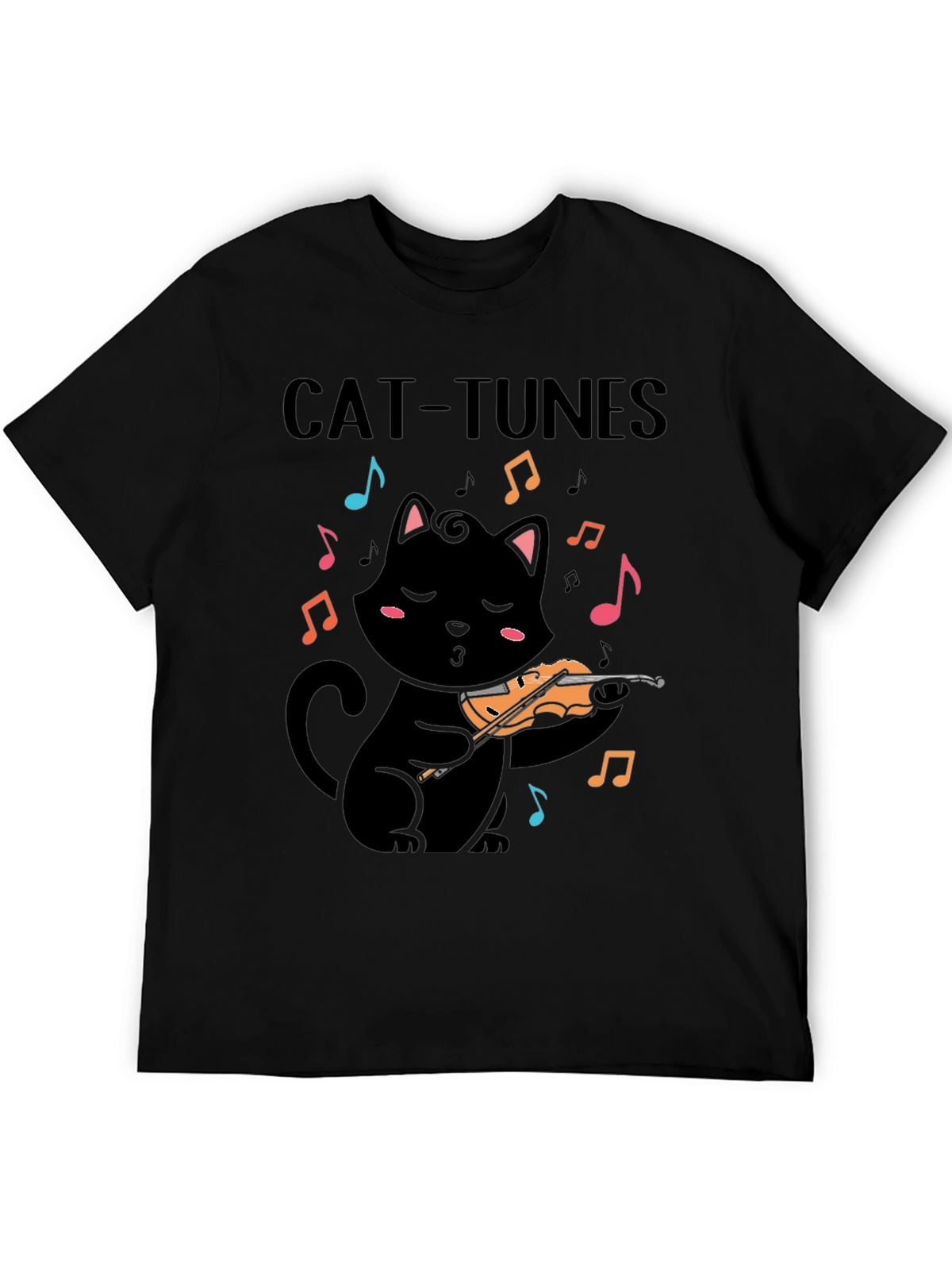 Cat-Tunes Black T-Shirt: Feline Violinist