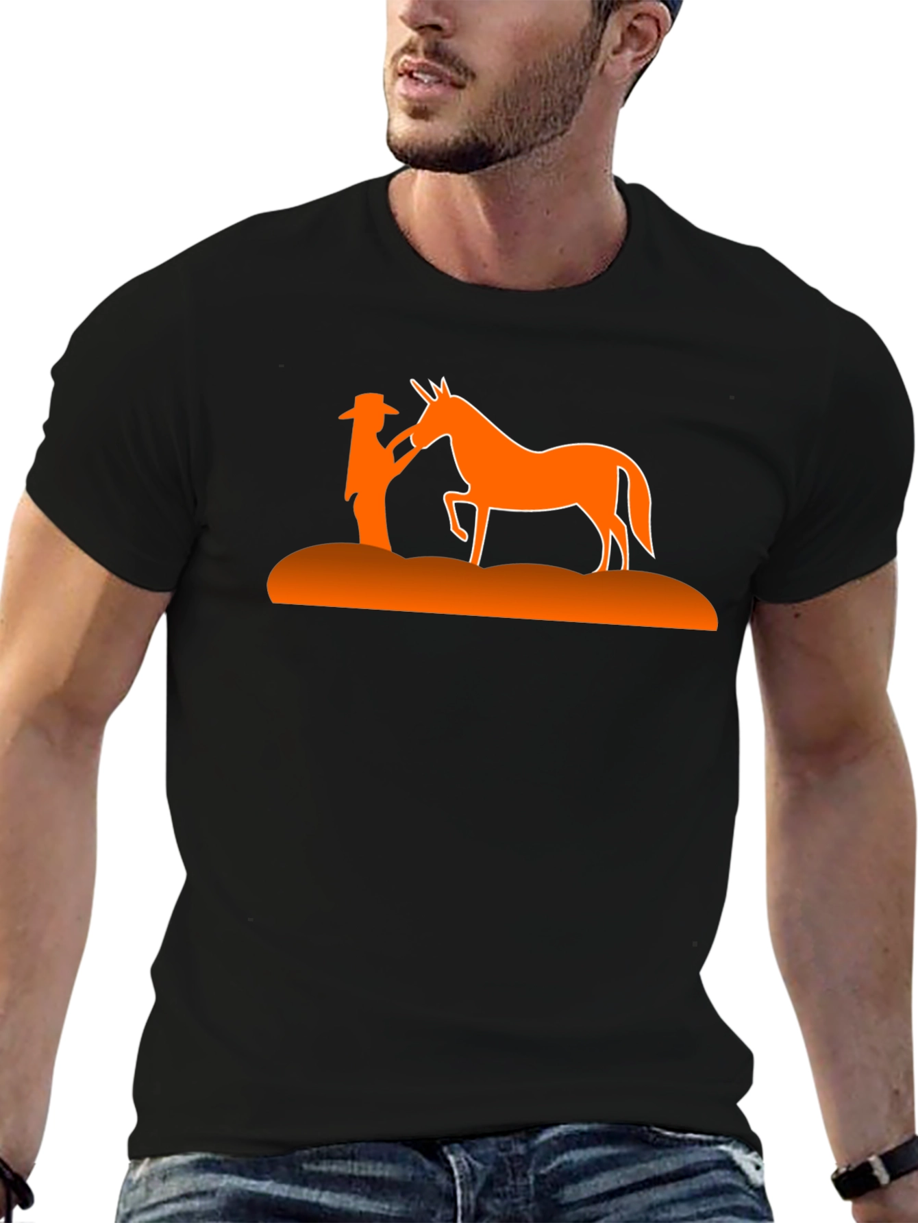 Cowboy & Horse Silhouette Graphic Tee - Black