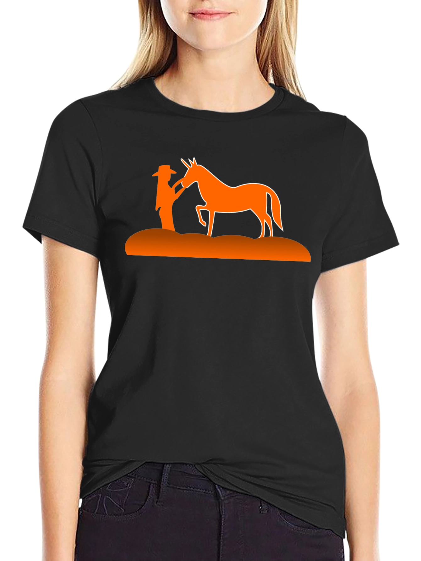Cowboy & Horse Silhouette Graphic Tee - Black