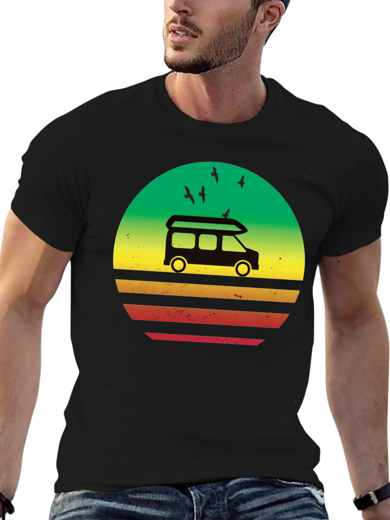 Retro Camper Van Sunset Graphic T-Shirt