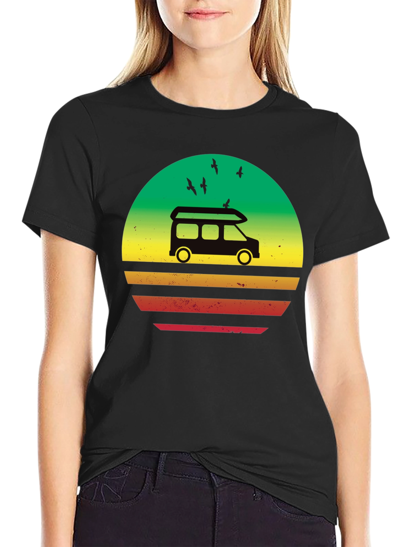 Retro Camper Van Sunset Graphic T-Shirt