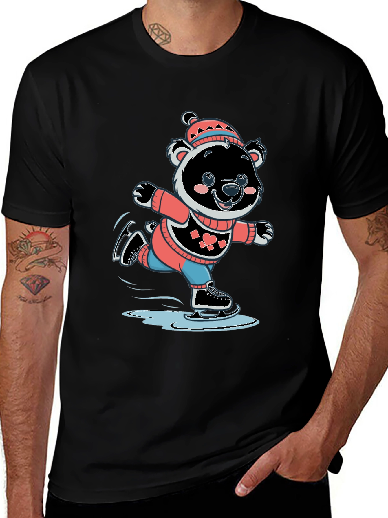 Cute Bear Ice Skating Graphic T-Shirt