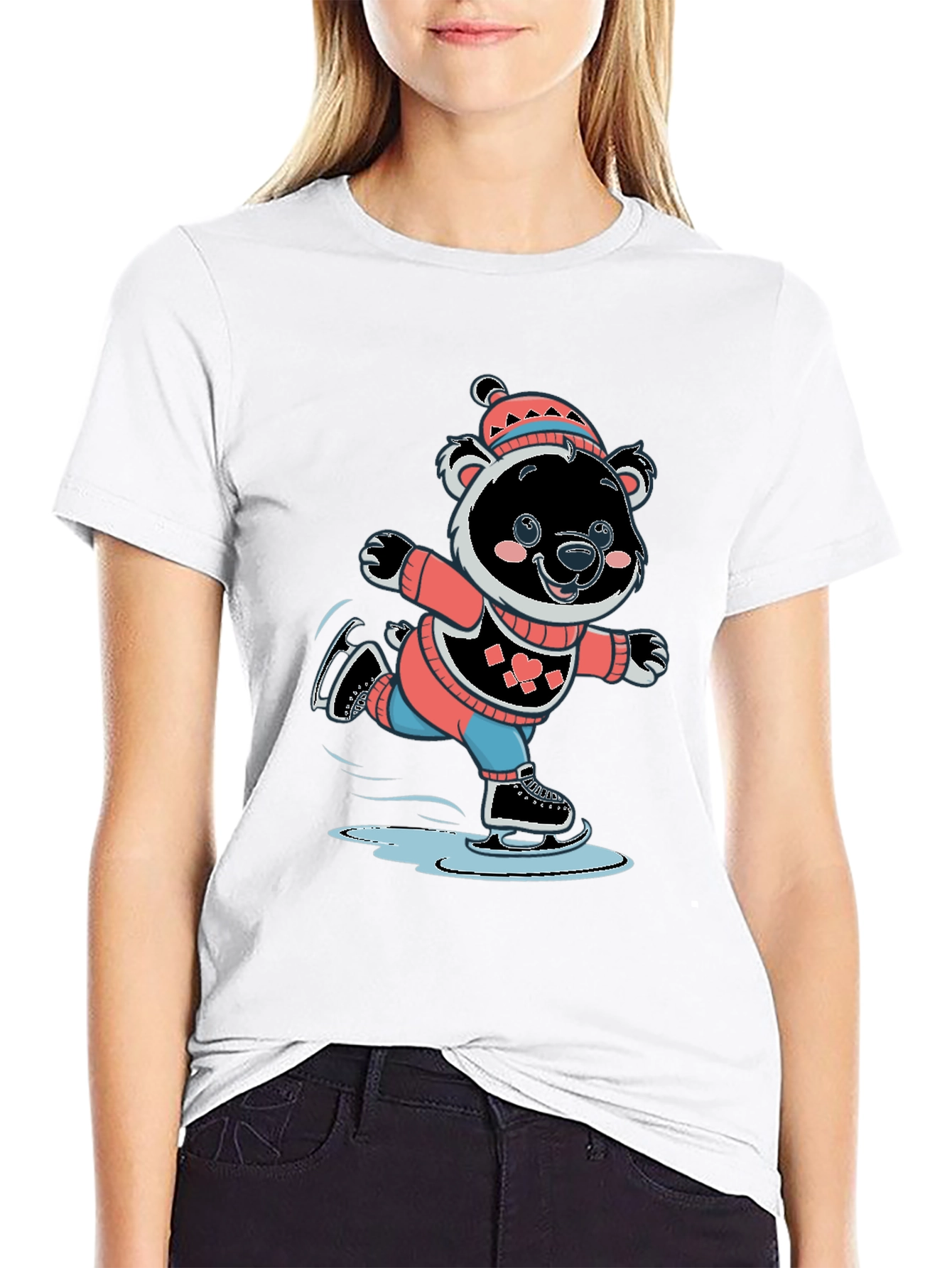 Cute Bear Ice Skating Graphic T-Shirt