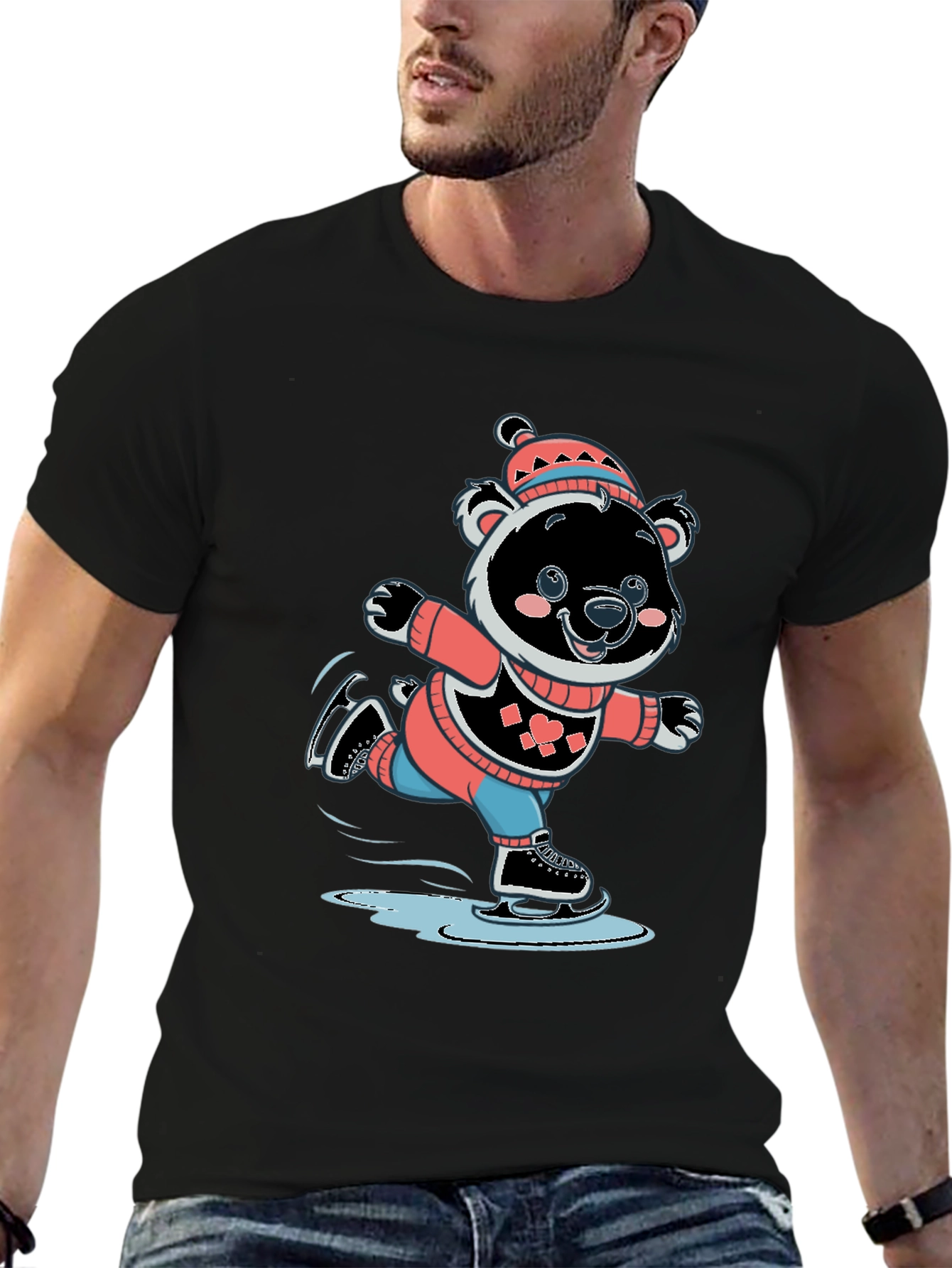 Cute Bear Ice Skating Graphic T-Shirt
