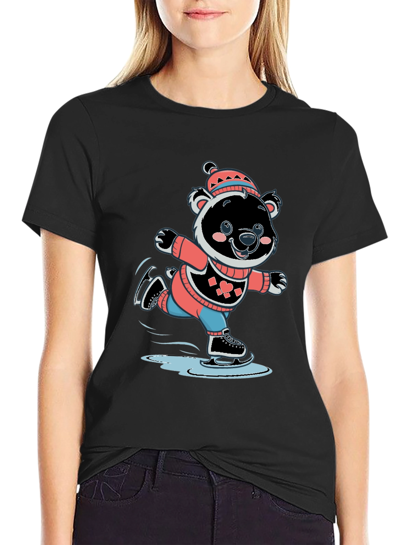 Cute Bear Ice Skating Graphic T-Shirt