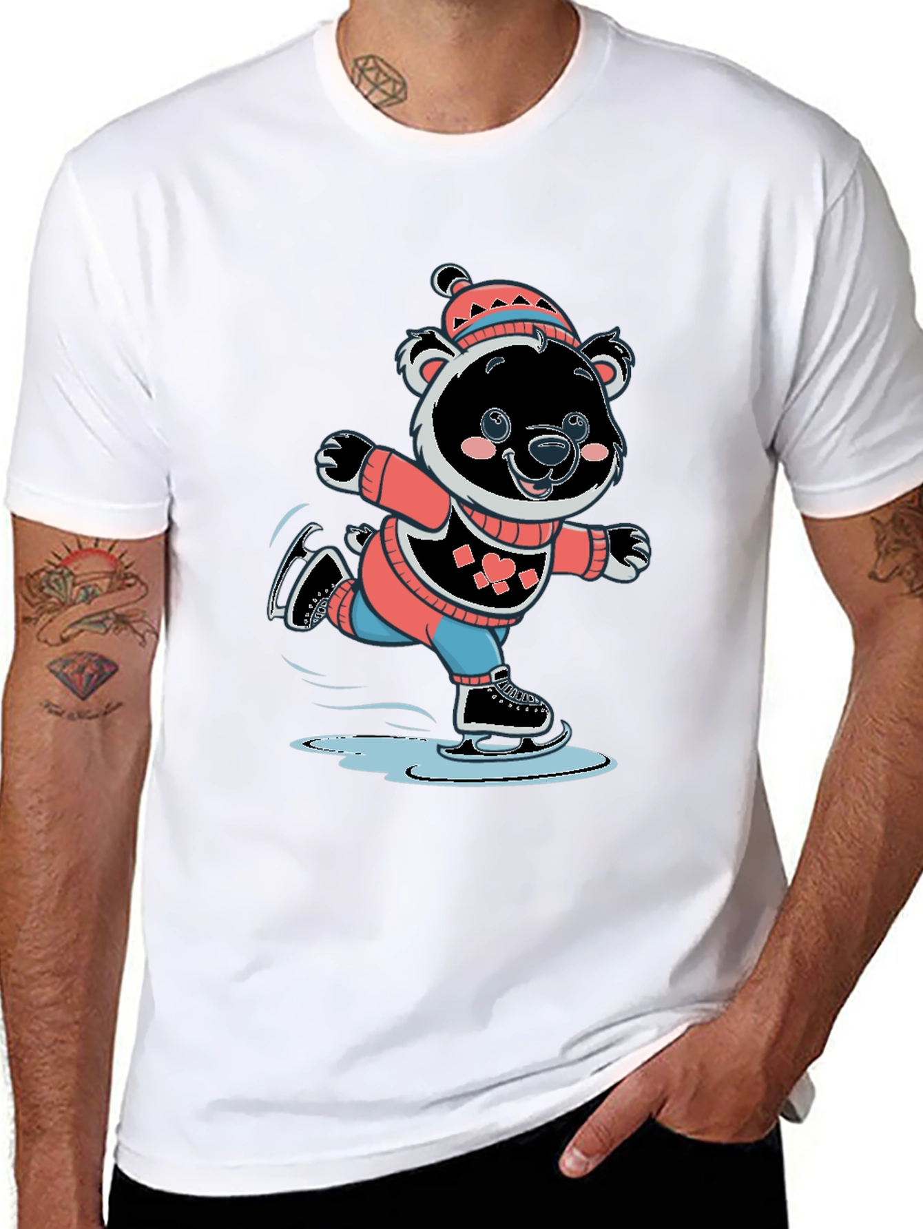 Cute Bear Ice Skating Graphic T-Shirt