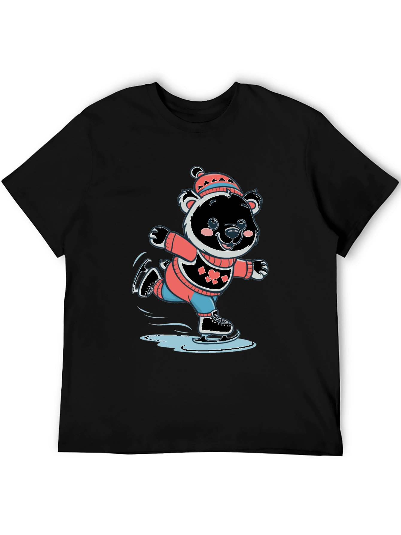 Cute Bear Ice Skating Graphic T-Shirt