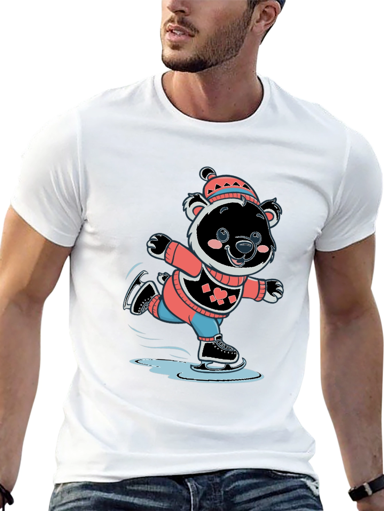Cute Bear Ice Skating Graphic T-Shirt