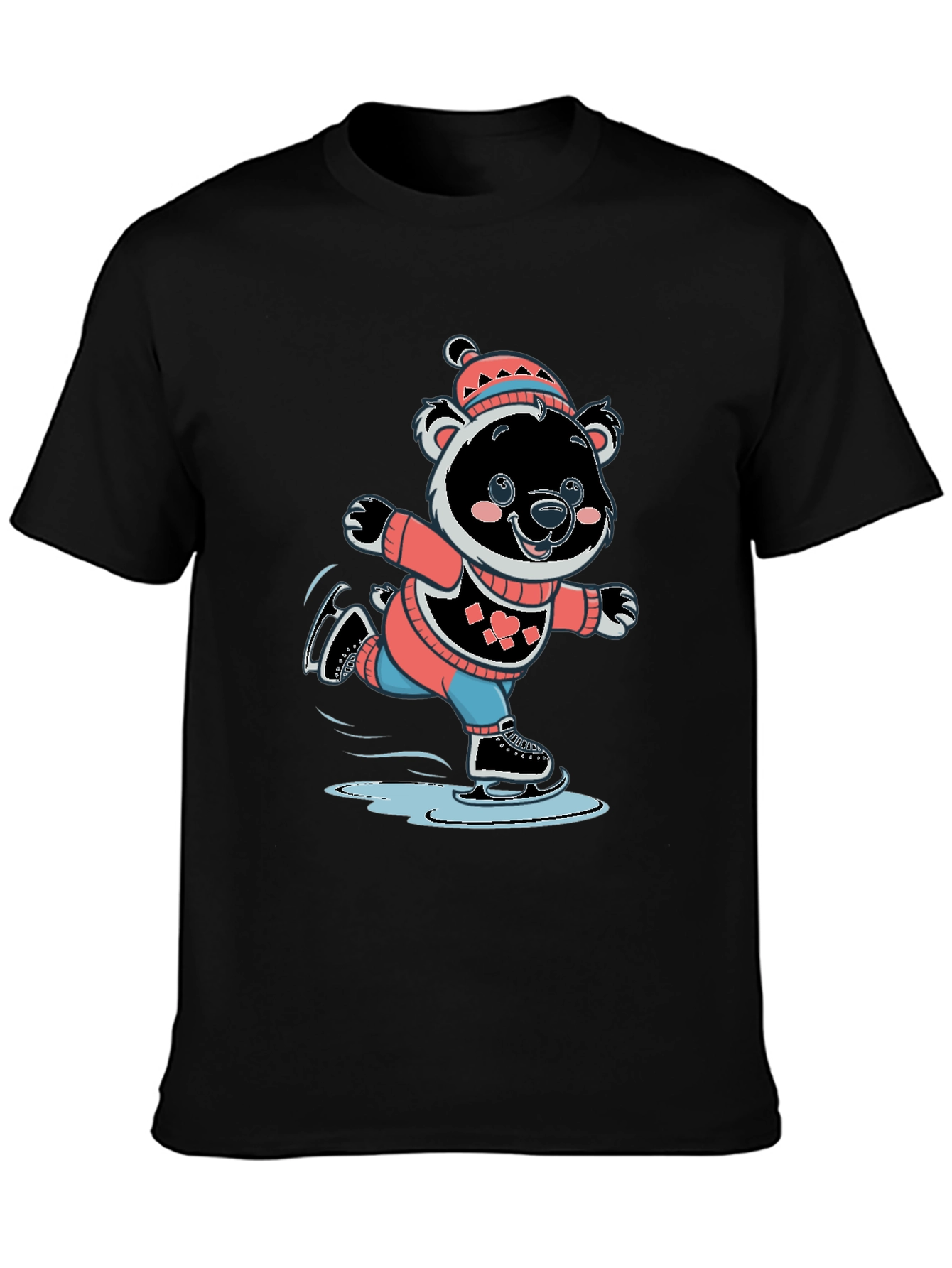 Cute Bear Ice Skating Graphic T-Shirt