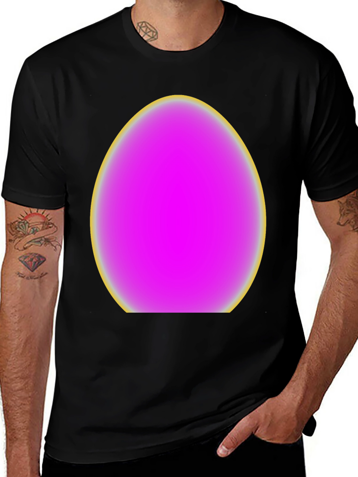 Mens Black T-Shirt with Egg Graphic