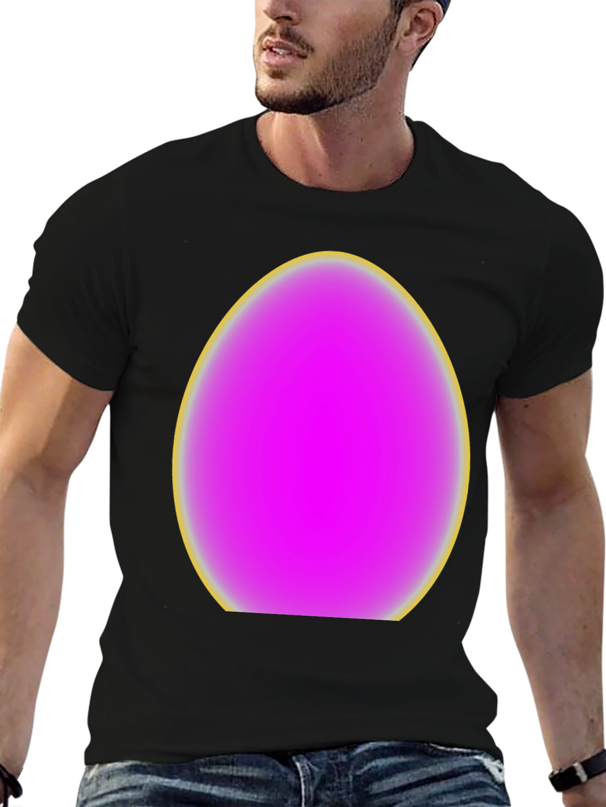 Mens Black T-Shirt with Egg Graphic
