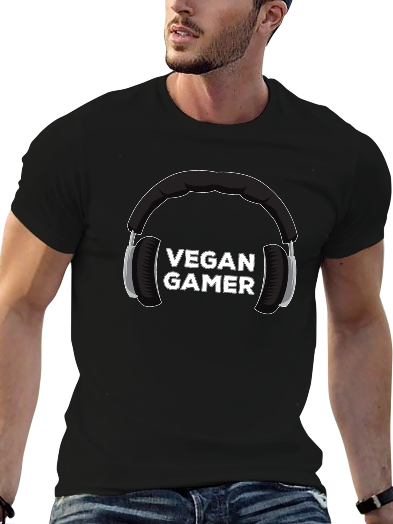 Vegan Gamer Graphic Tee - Black Cotton Blend