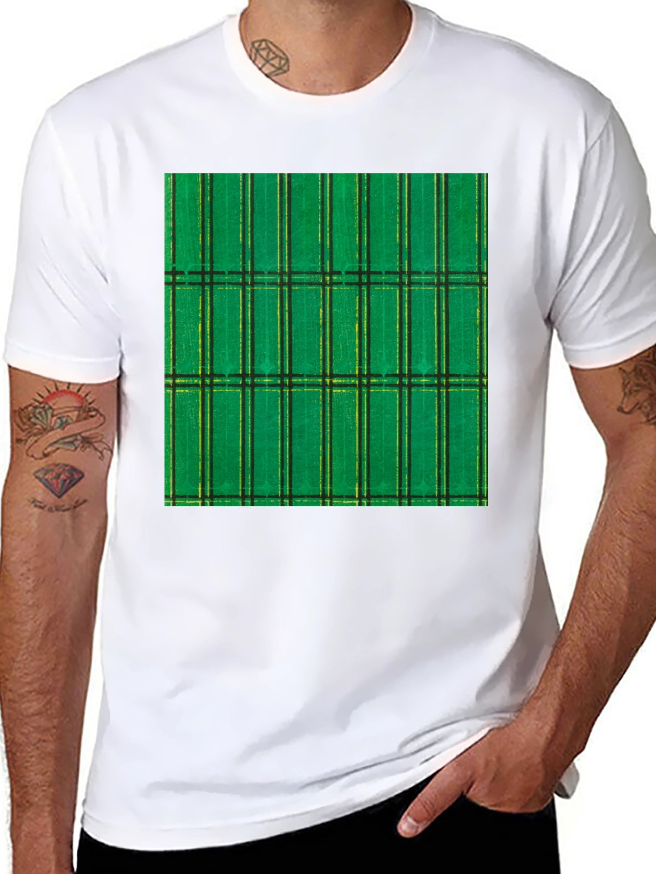 Green Plaid Graphic Tee - Modern Casual Style