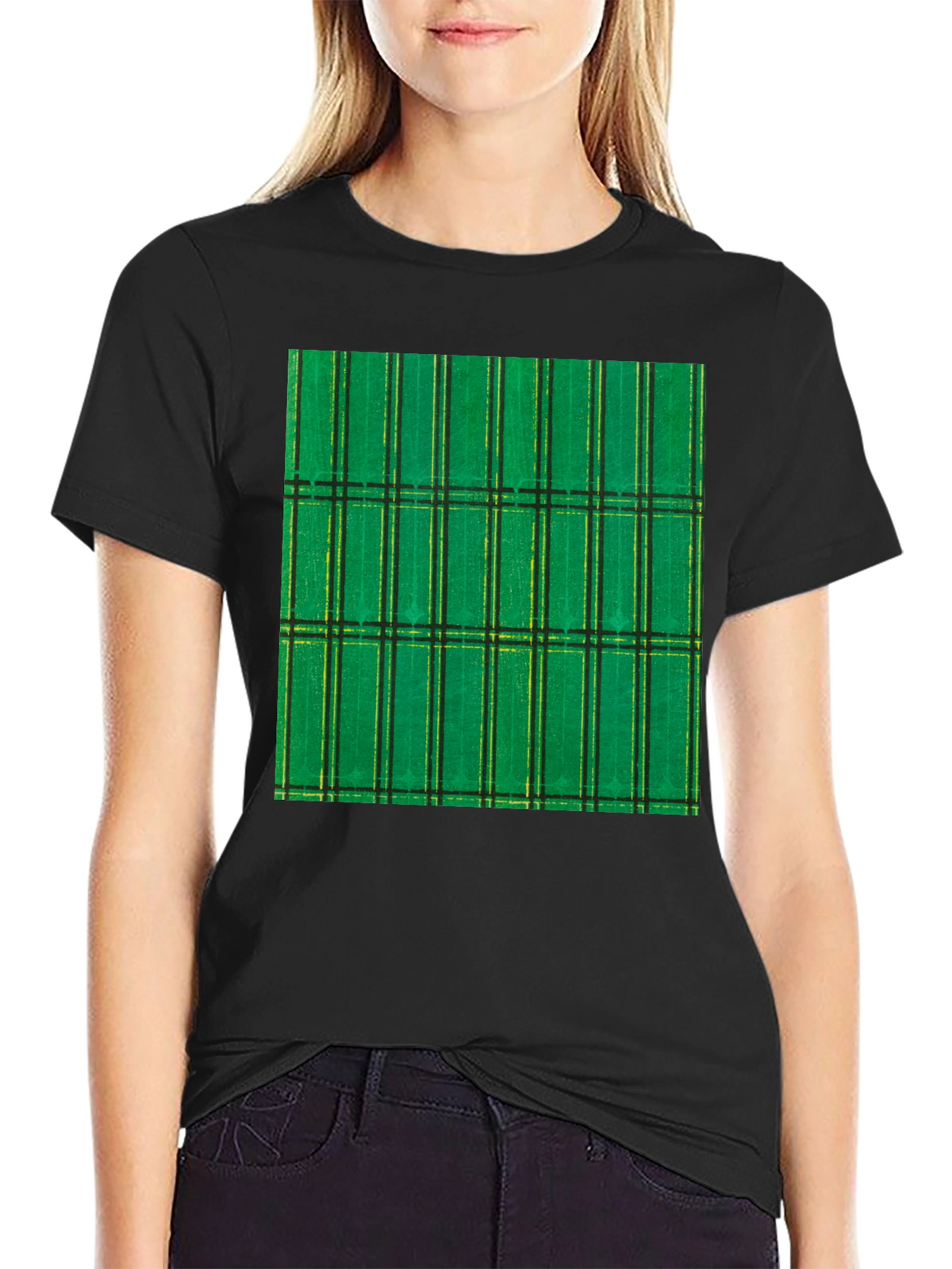 Green Plaid Graphic Tee - Modern Casual Style