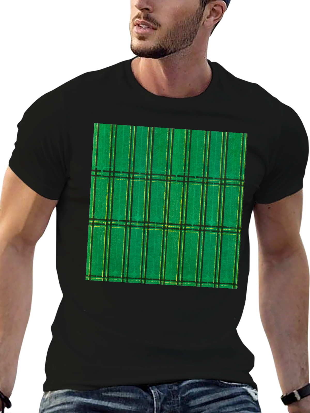 Green Plaid Graphic Tee - Modern Casual Style