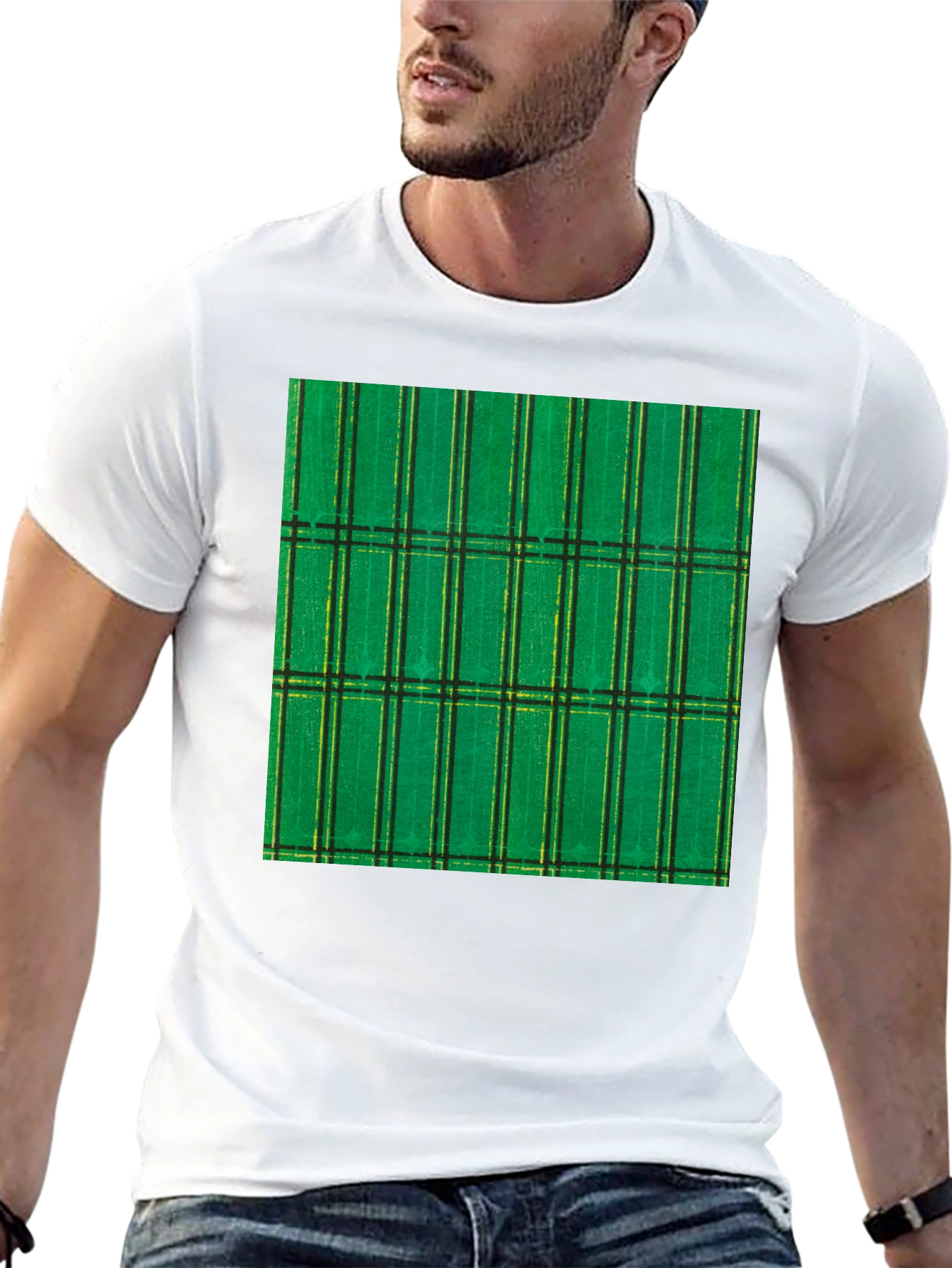 Green Plaid Graphic Tee - Modern Casual Style