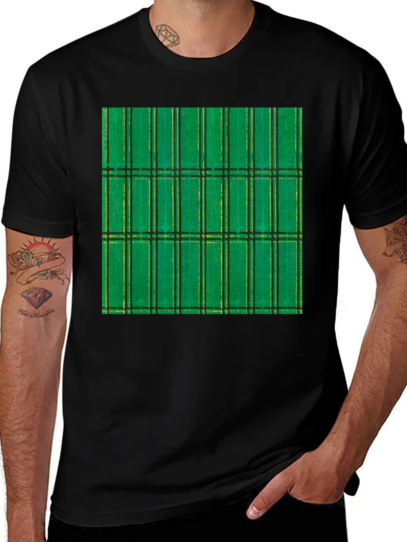 Green Plaid Graphic Tee - Modern Casual Style