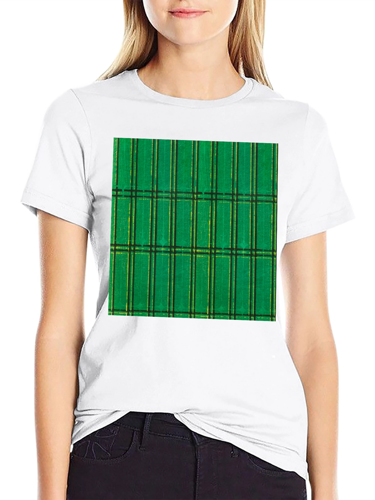 Green Plaid Graphic Tee - Modern Casual Style