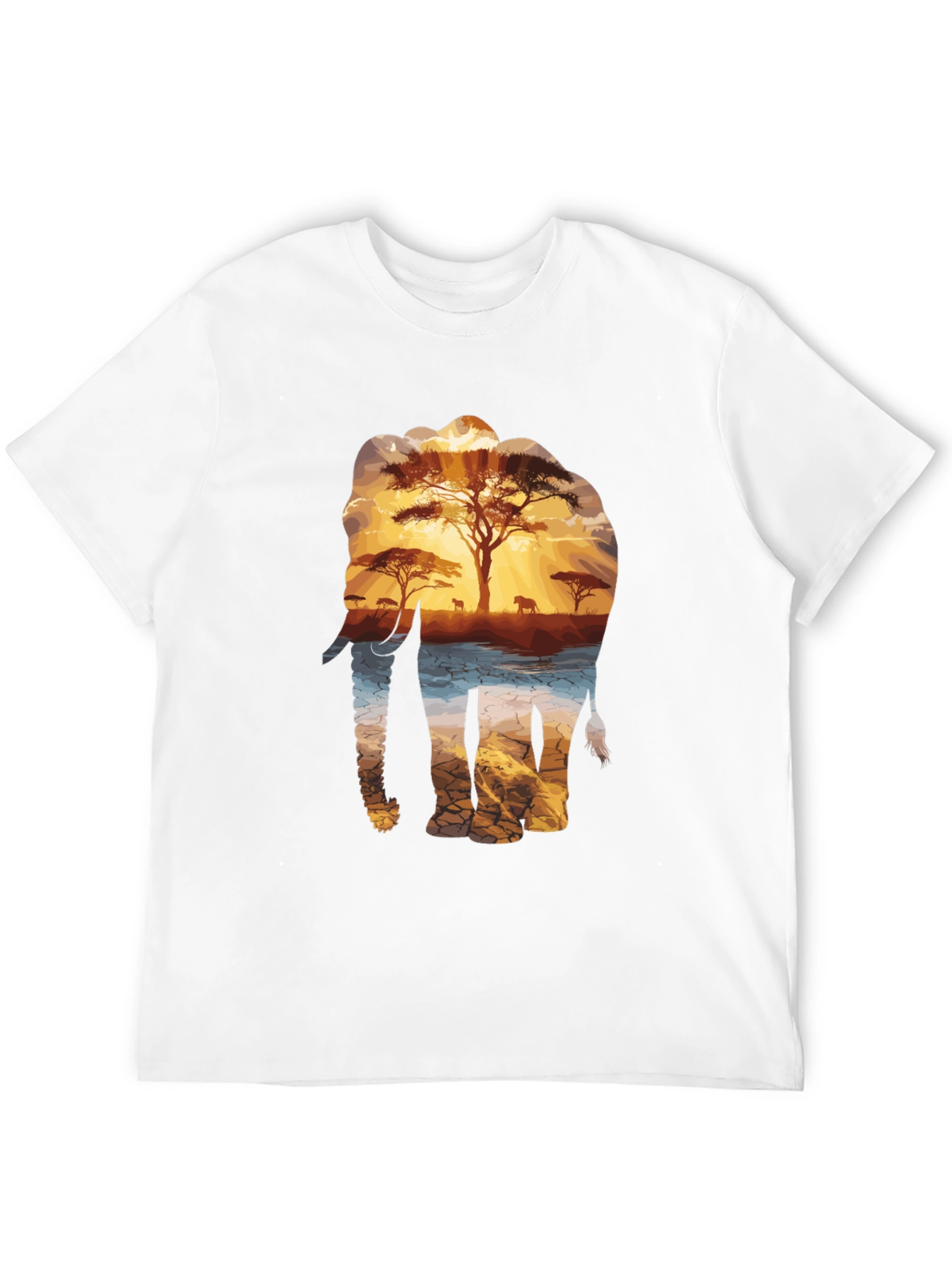 Elephant Sunset Graphic Tee - Nature Inspired Black T-Shirt