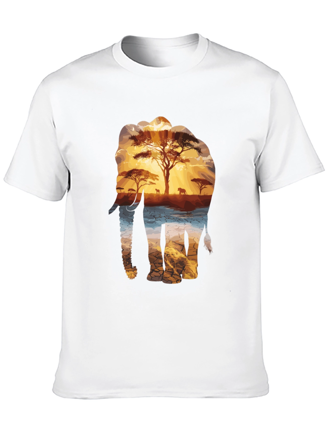 Elephant Sunset Graphic Tee - Nature Inspired Black T-Shirt