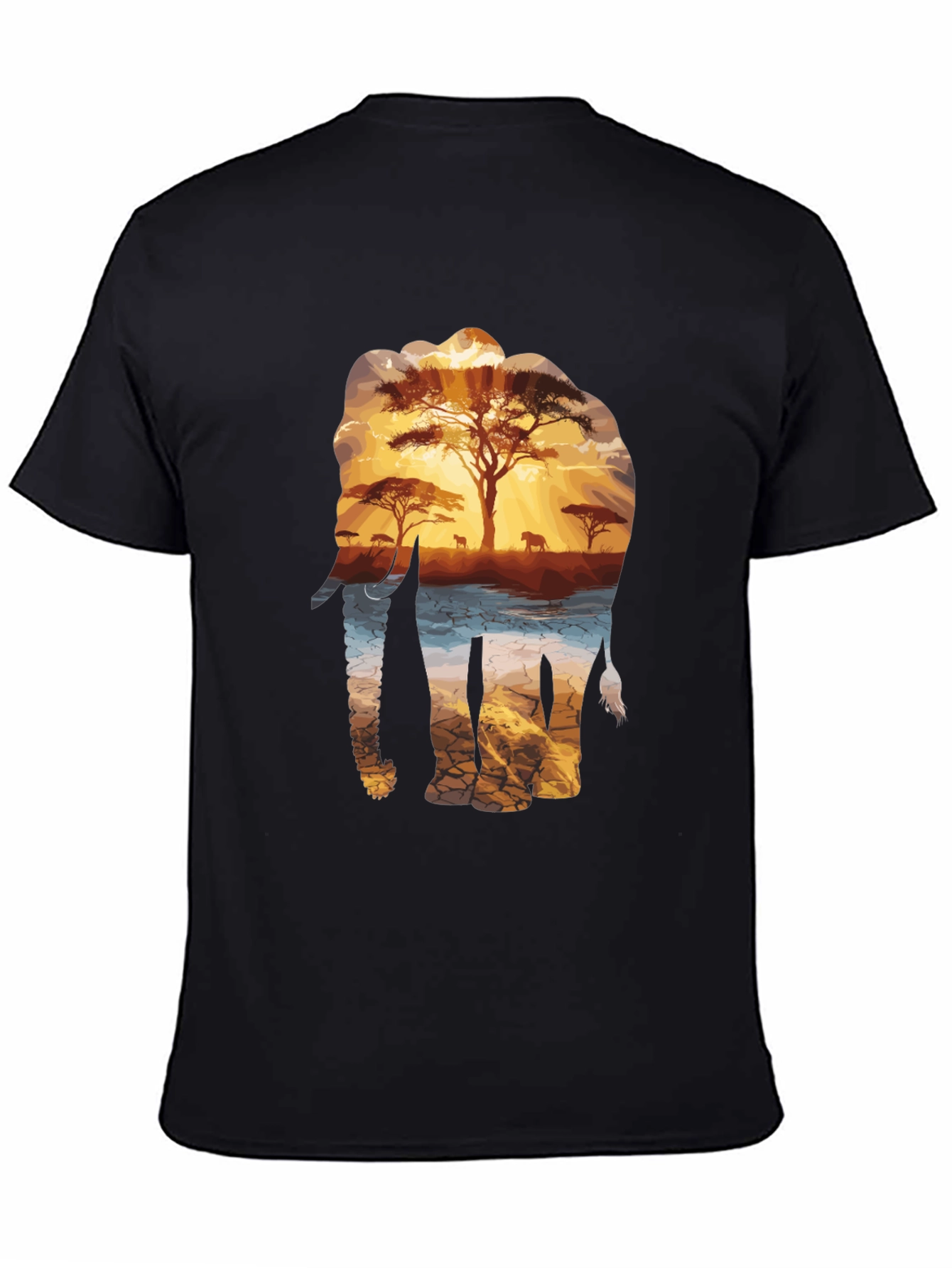 Elephant Sunset Graphic Tee - Nature Inspired Black T-Shirt