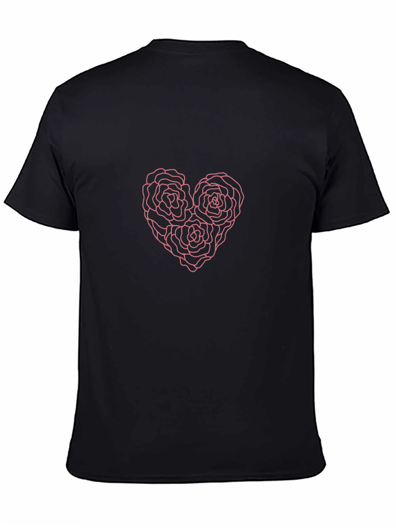 Black T-Shirt with Pink Rose Heart Graphic