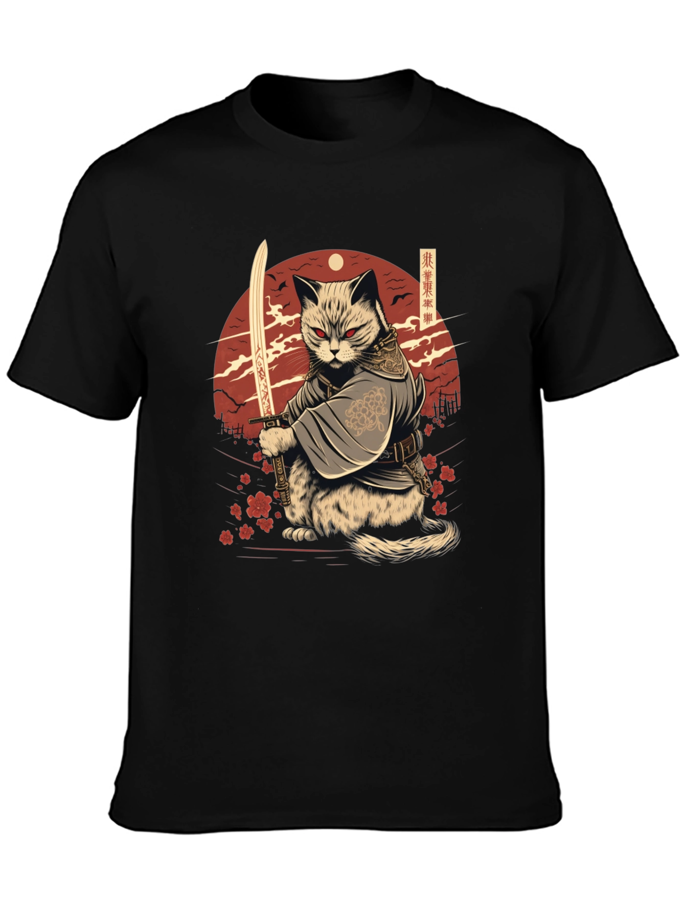 Samurai Cat T-Shirt - Japanese Warrior Kitten Tee