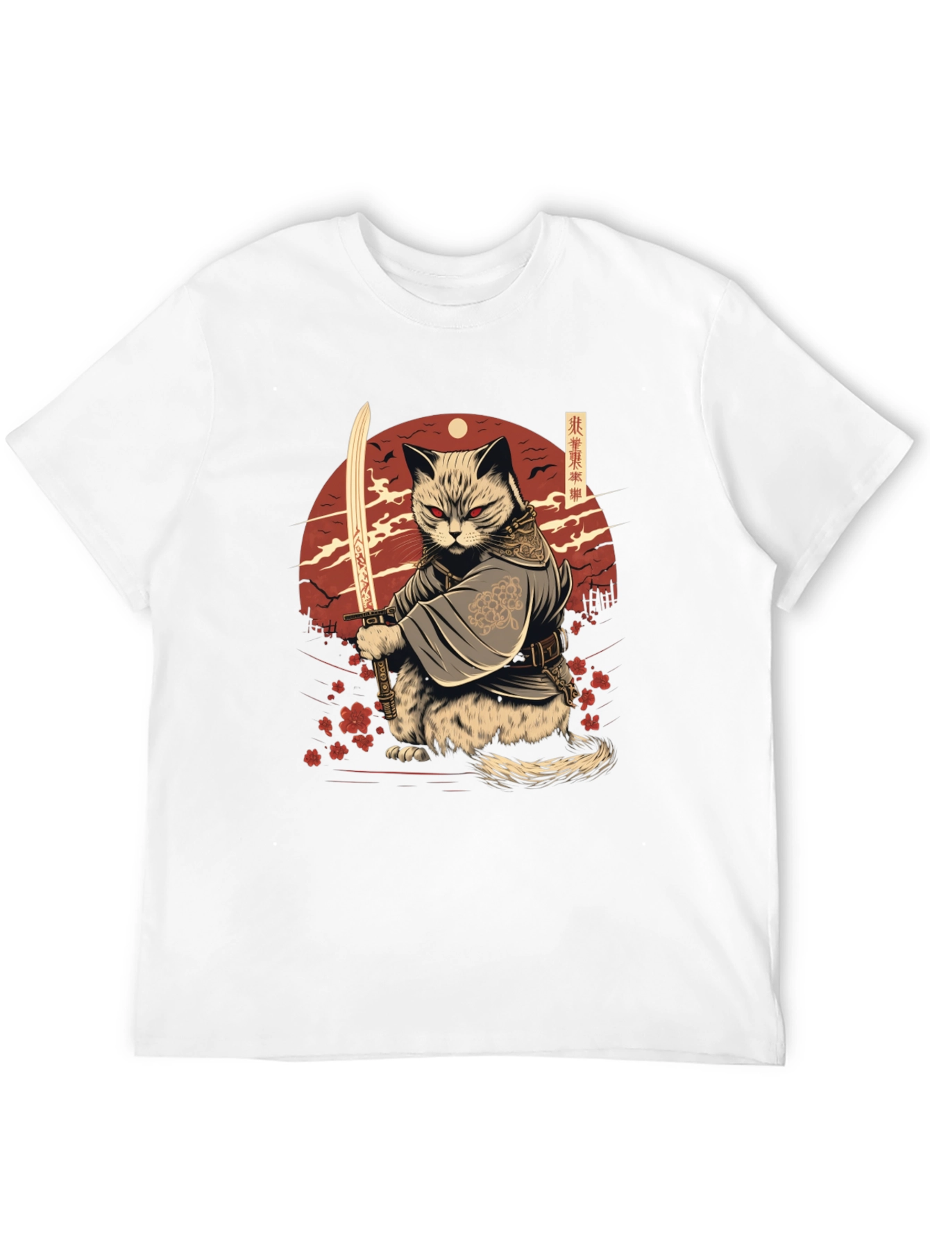 Samurai Cat T-Shirt - Japanese Warrior Kitten Tee
