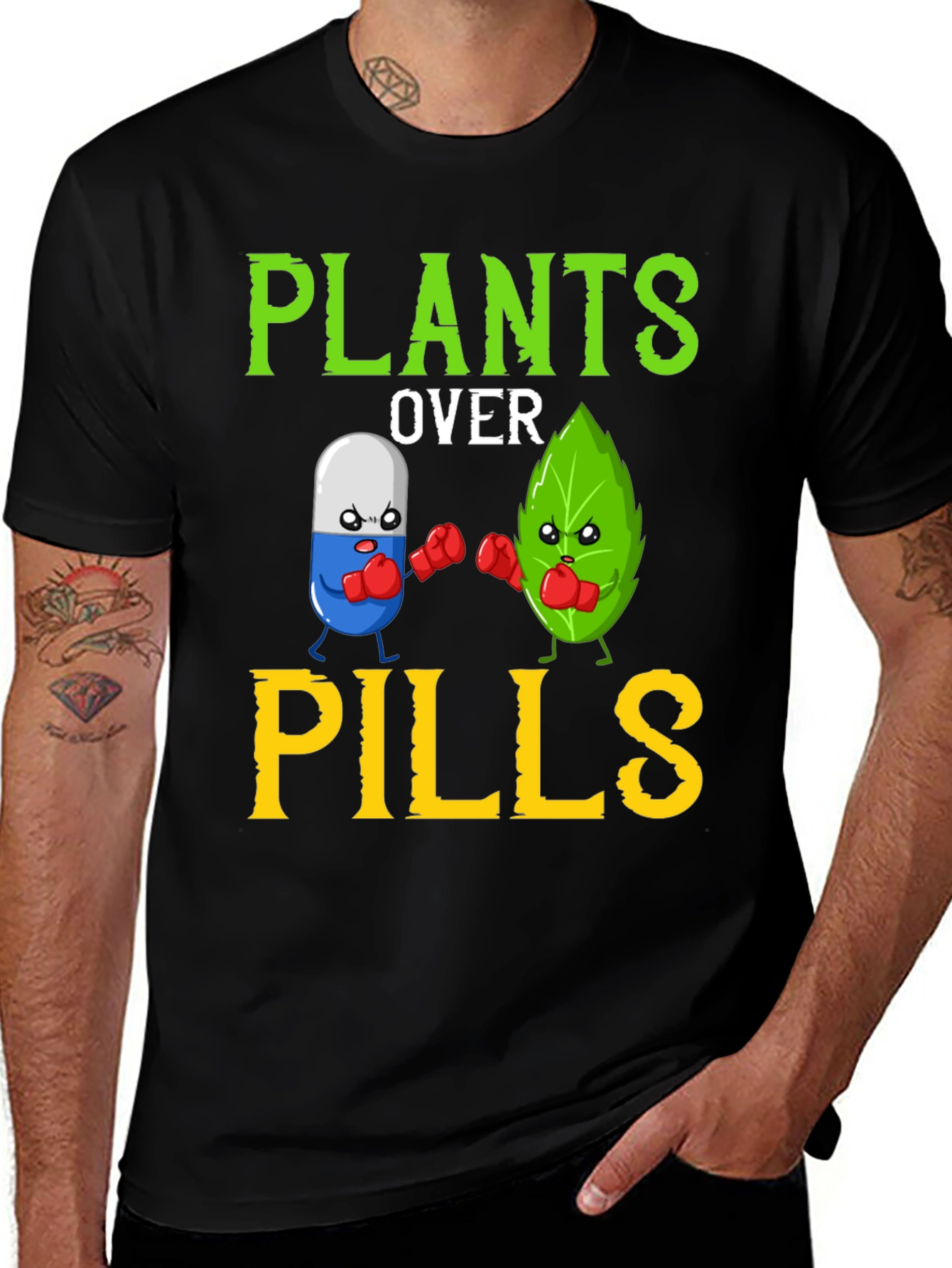 Plants Over Pills Funny Vegan T-Shirt