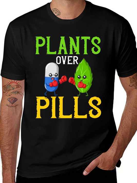 Plants Over Pills Funny Vegan T-Shirt