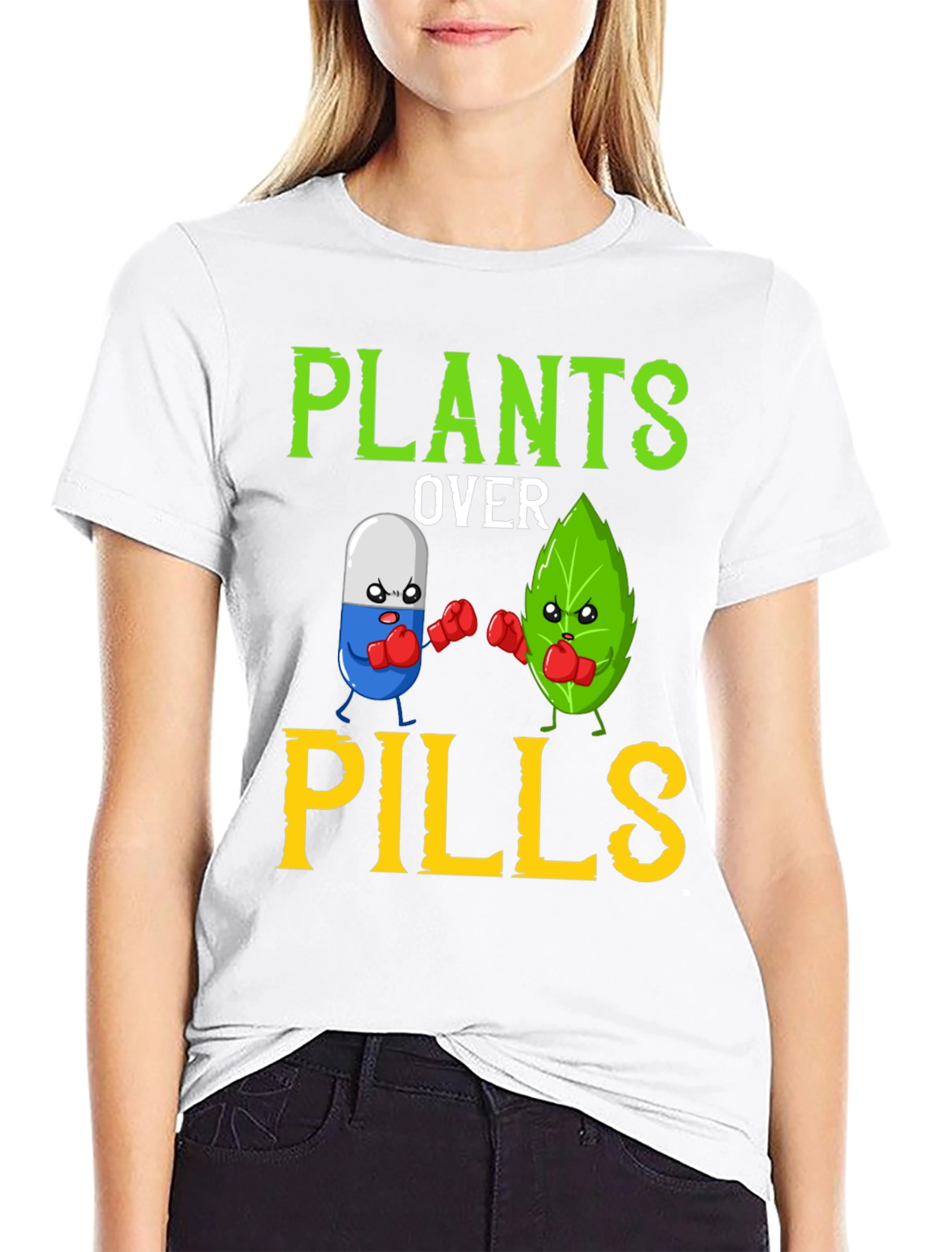 Plants Over Pills Funny Vegan T-Shirt