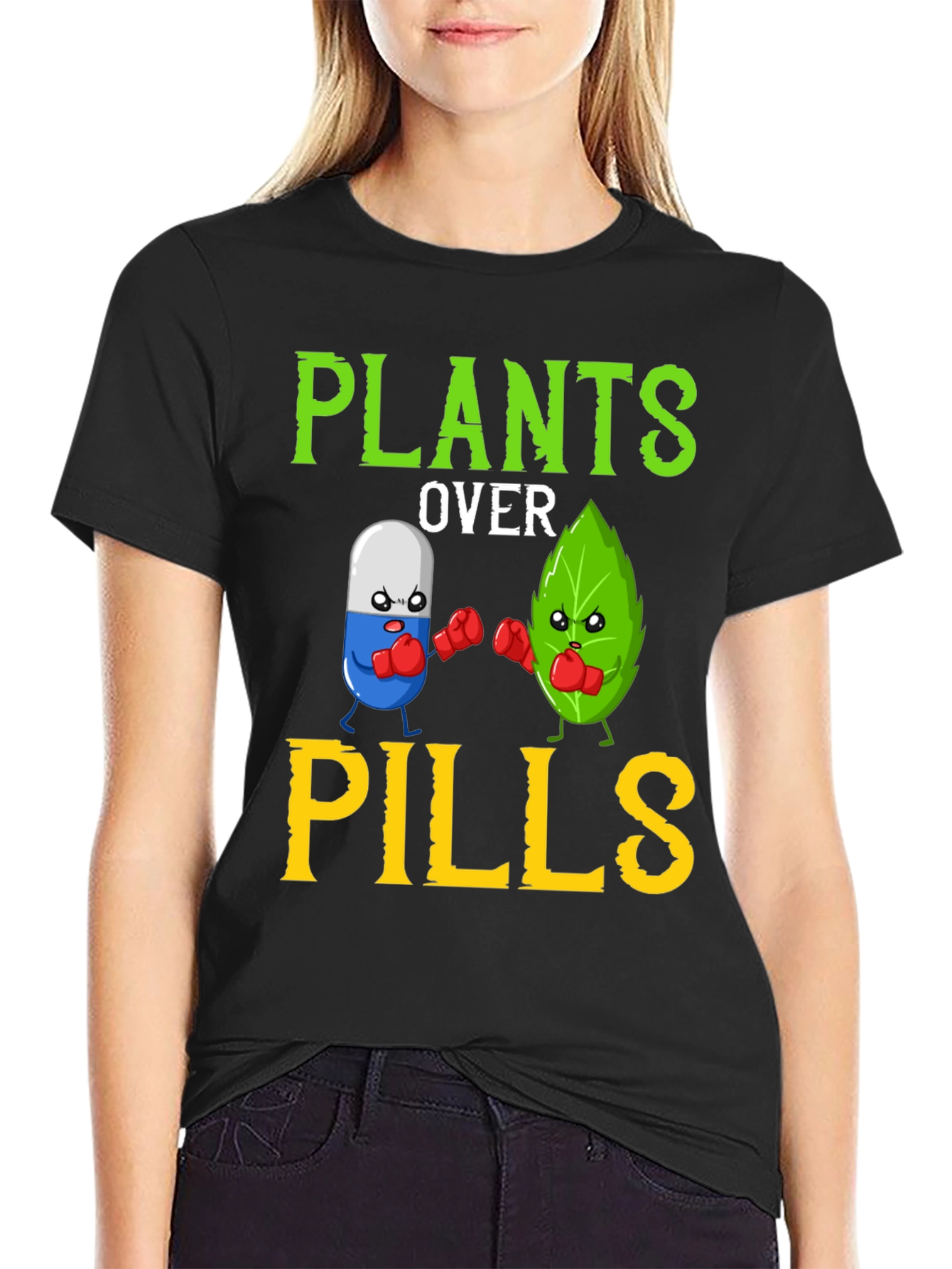 Plants Over Pills Funny Vegan T-Shirt