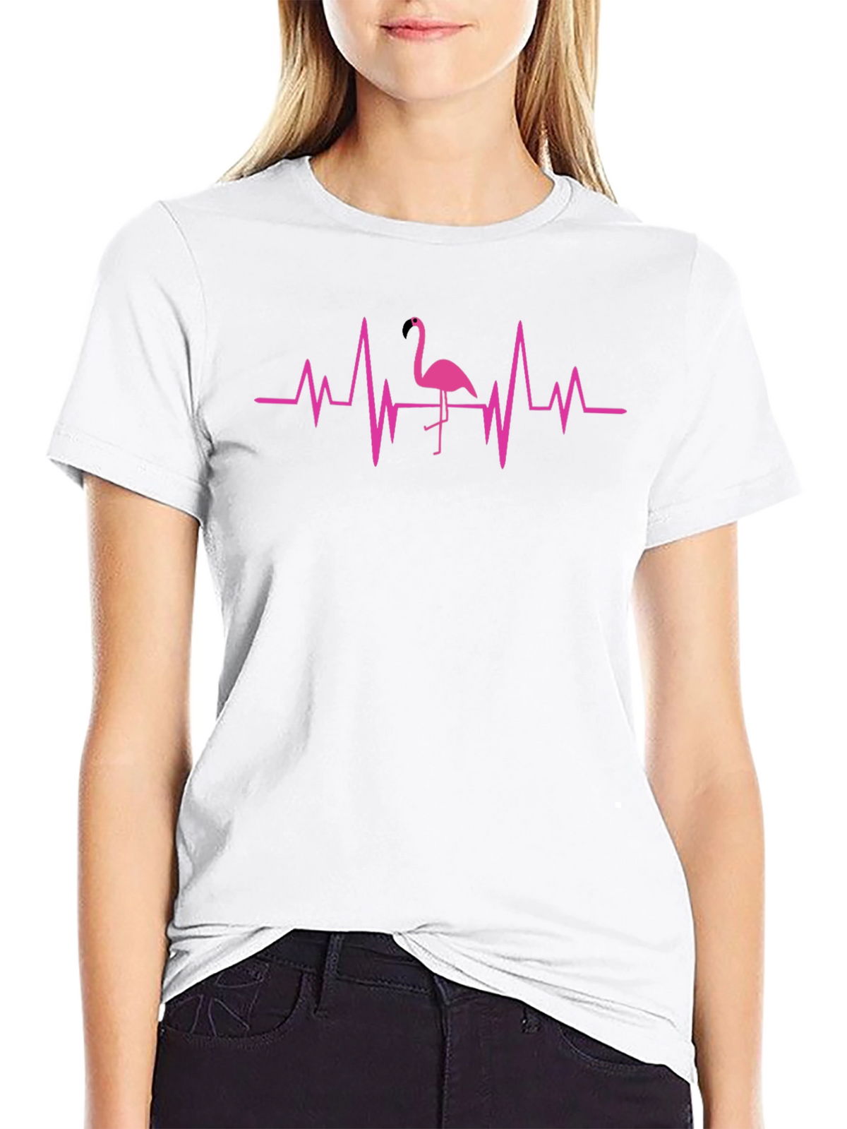 Flamingo Heartbeat Graphic Tee - Cool Casual Style