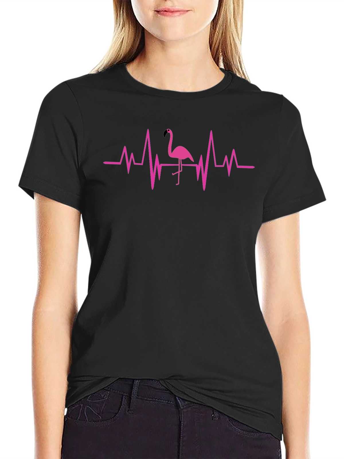 Flamingo Heartbeat Graphic Tee - Cool Casual Style