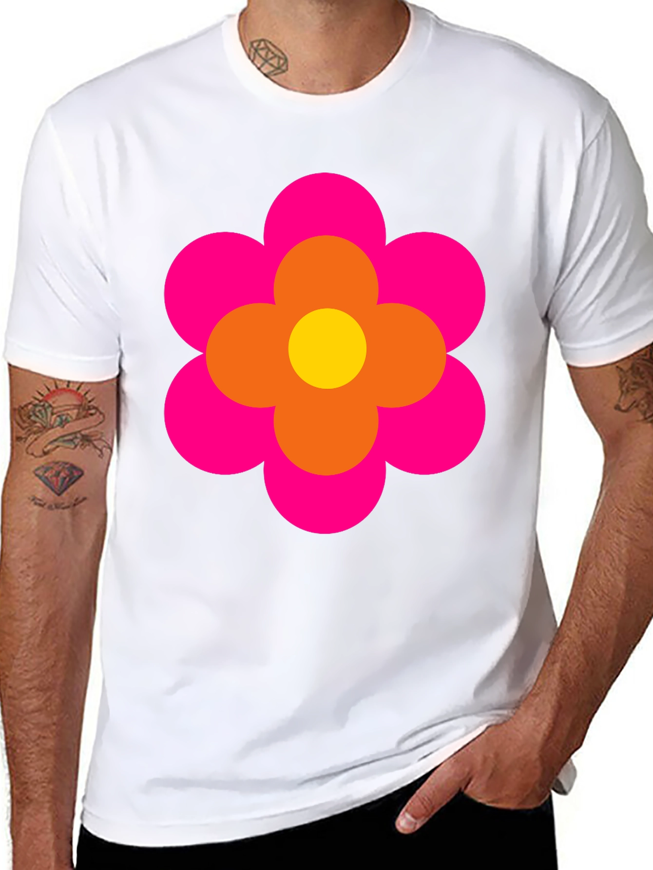 Retro Flower Power Graphic Tee - Black