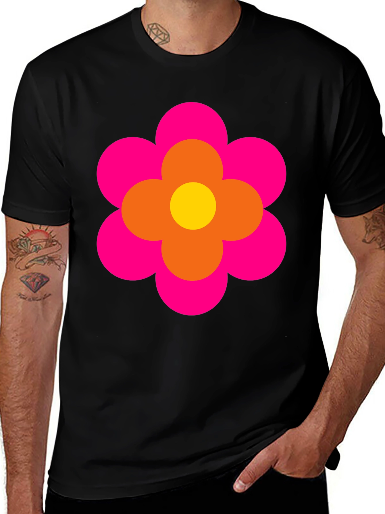 Retro Flower Power Graphic Tee - Black