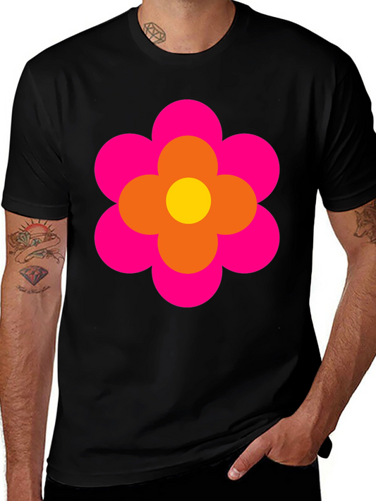 Retro Flower Power Graphic Tee - Black