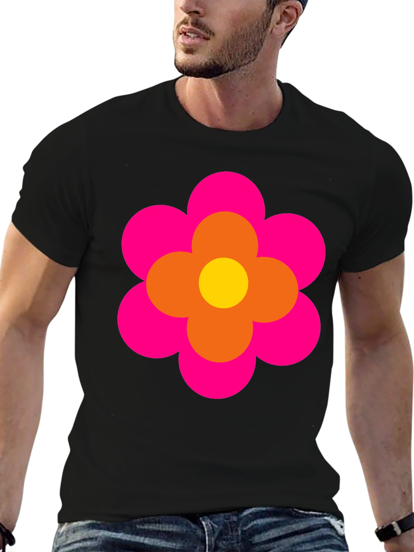 Retro Flower Power Graphic Tee - Black