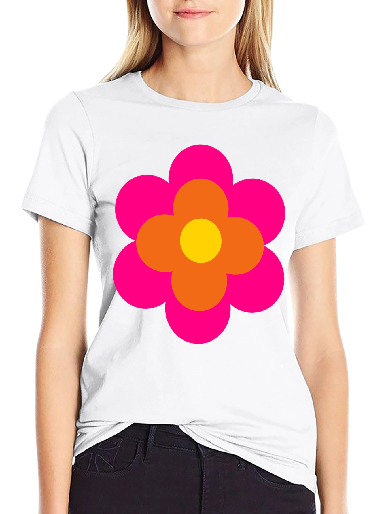 Retro Flower Power Graphic Tee - Black