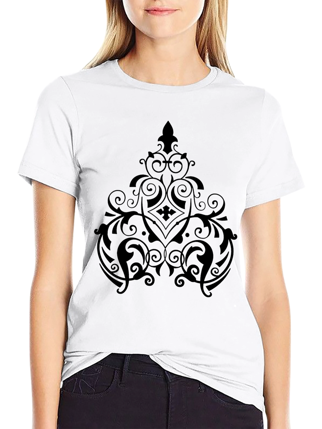 Elegant Black Graphic Tee - Ornate Design