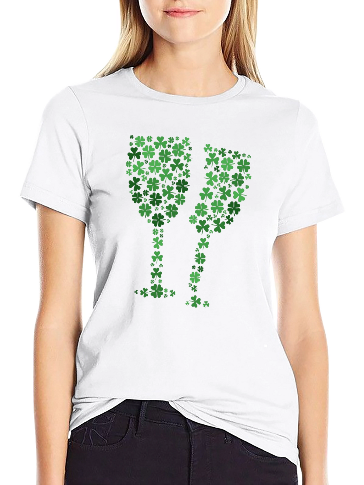 Shamrock Wine Glasses T-Shirt - St. Patricks Day
